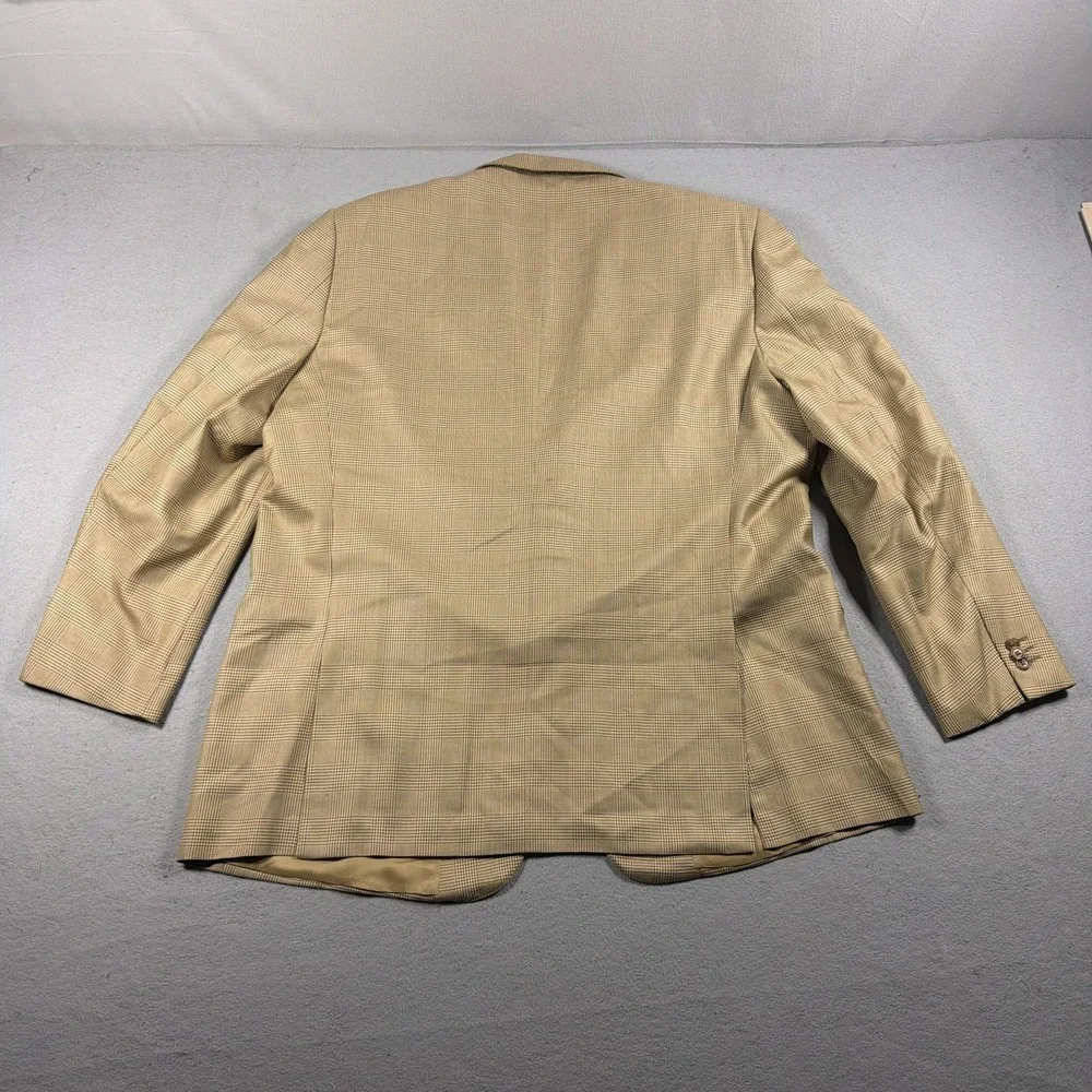 Ermenegildo Zegna Blazer Mens EU 54 Beige Silk Wool Plaid Sport Coat Jacket